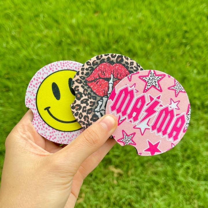 Smile Skelly Lips Pink Mama Car Coasters for wholesale by XO Wholesale