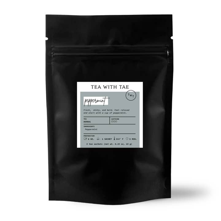 Tea with Tae - Wholesale Health/Detox Tea - Peppermint Herbal Tea Small Gift Pouch (5 tea bags)