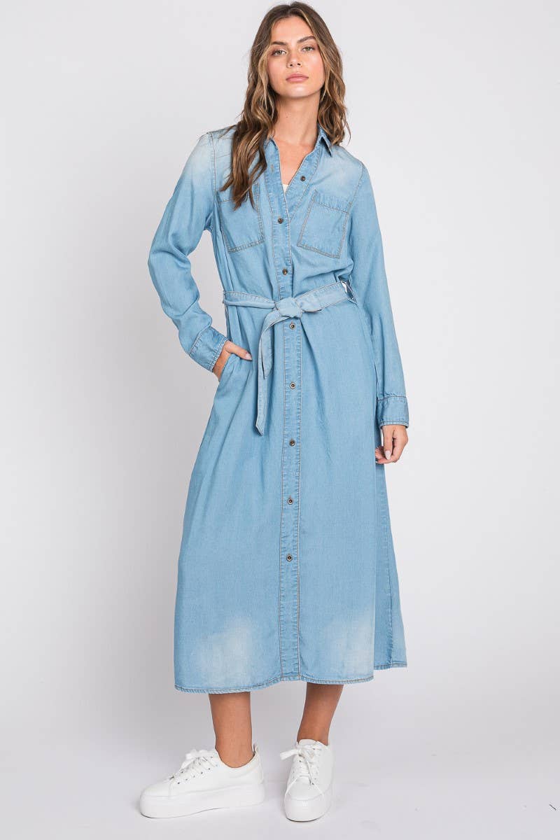 ZiA Apparel – Engroshandel Kjole - Dame – Denim Midi Shirt Kjole12