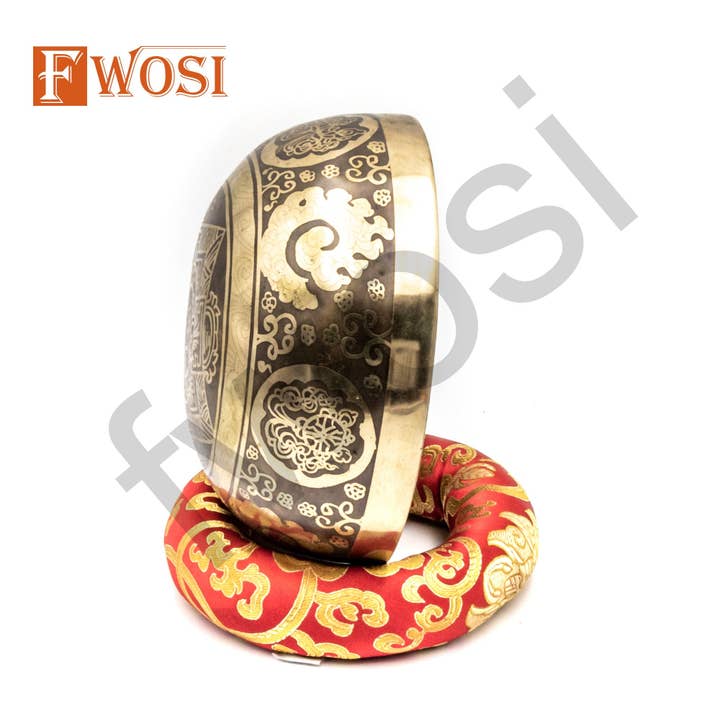 Fwosi - Wholesale Meditation Supplies - Sound Bowl Meditation Set | Hand Crafted Goddess Saraswati Healing Bowl | Antique Tibetan Singing Bowl with Mallet & Cushion for Yoga