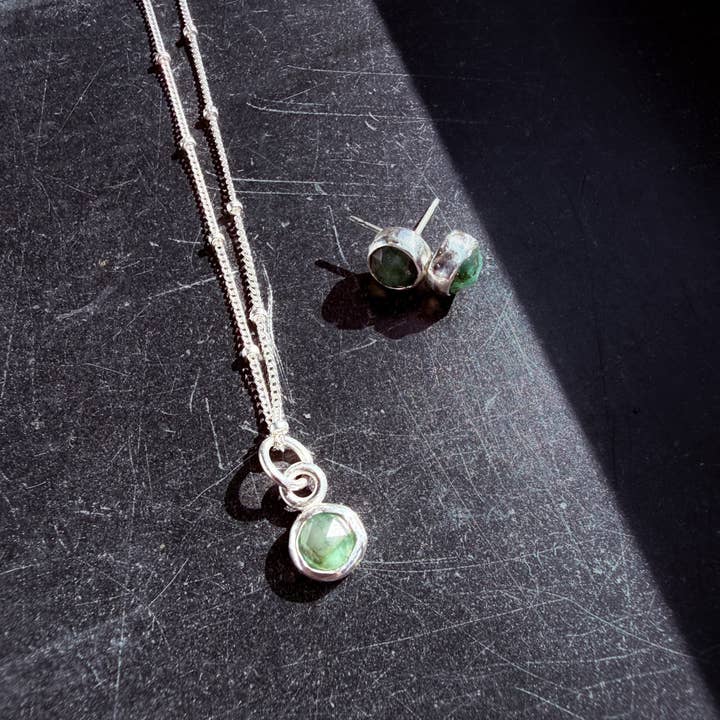 Sterling Silver Natural Emerald Necklace (6 mm Cabochon) for wholesale by Mara James