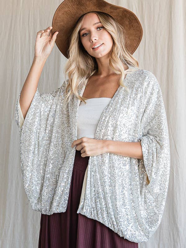 T1545 OUTLET SALE Pailletten-Cardigan mit Allover-Muster für den Großhandel von BUCKETLIST OUTLET