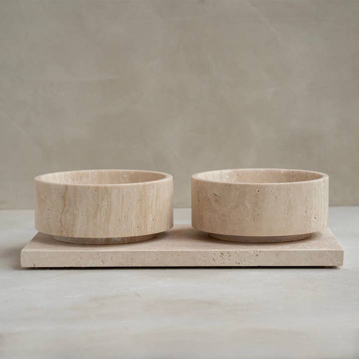 Kiwano Concept - Wholesale Pet Bowl - Cat/Dog - TRAVERTINE PET BOWL SET2
