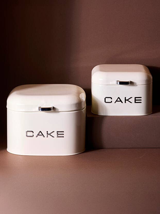 Set da 2 pezzi di scatole in metallo color crema per torte e biscotti con coperchi per la vendita all'ingrosso da parte di Aladdin