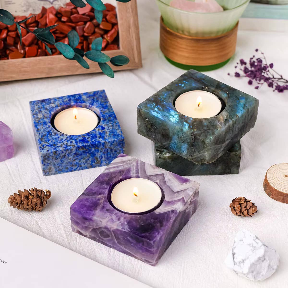Crystolver (We Cover All Import Fees) - Wholesale Candle Holder - Square Crystal Raw Stone Candle Holder8