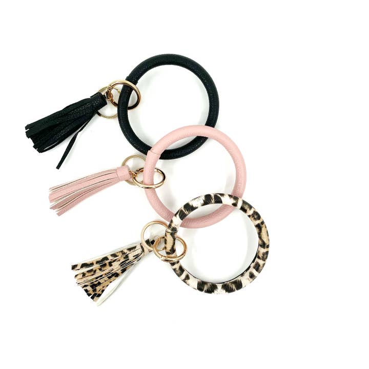 Faux Leather Bracelet Keychain, tassel for wholesale by Top Crate