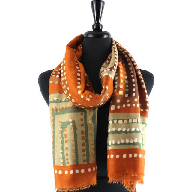 Pretty Persuasions - Wholesale Scarf - Women's - S24097 Incan Maze Scarf w/Gold Metallic