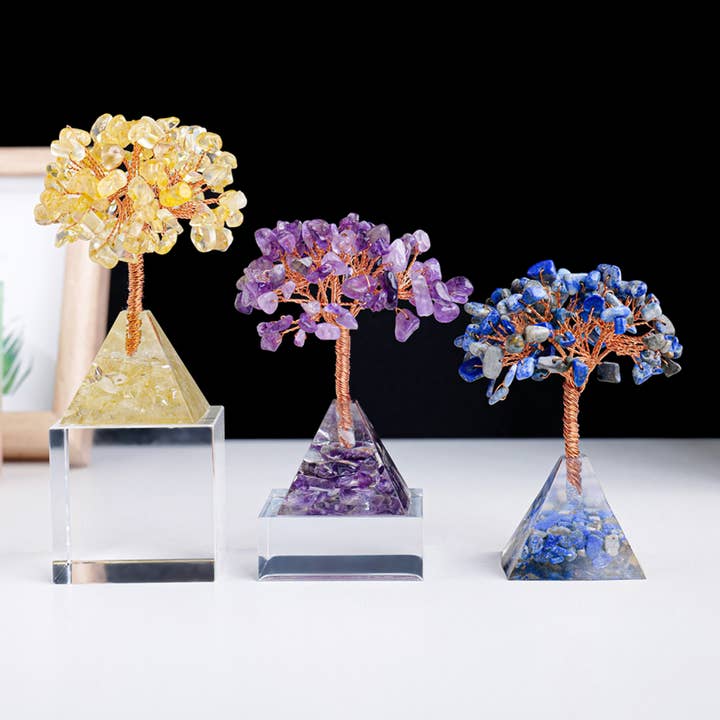 Crystolver - Wholesale Decorative Tabletop Object - Natural Crystal Fortune Tree Pyramid Base