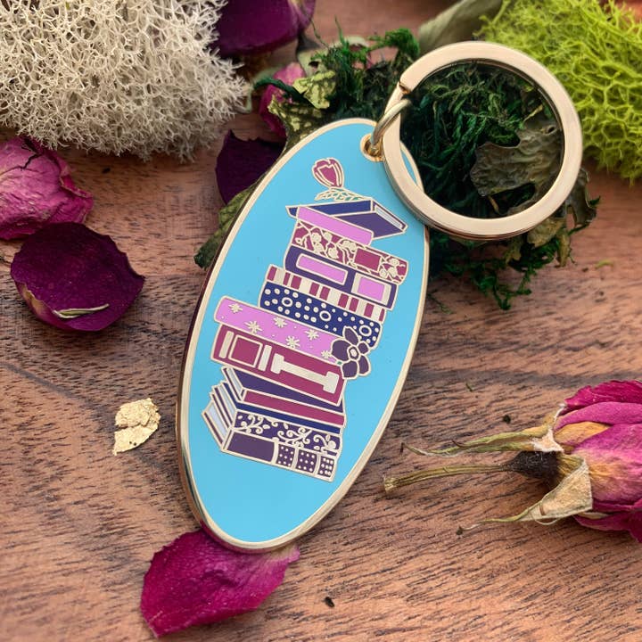Never Enough Books Enamel Keychain for wholesale by Poppy & Lark