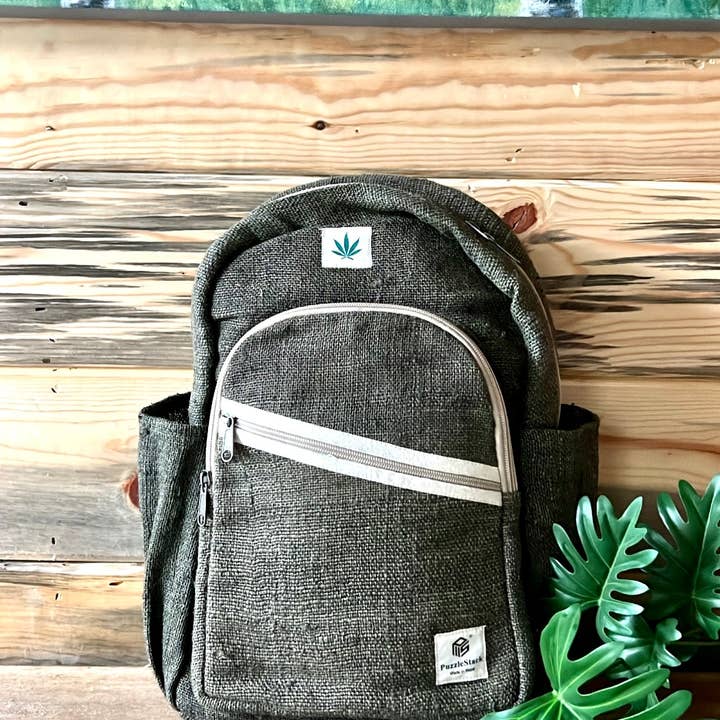 PuzzleStack - Wholesale Backpack – Women's - Green Kumari Pure Hemp Backpack2