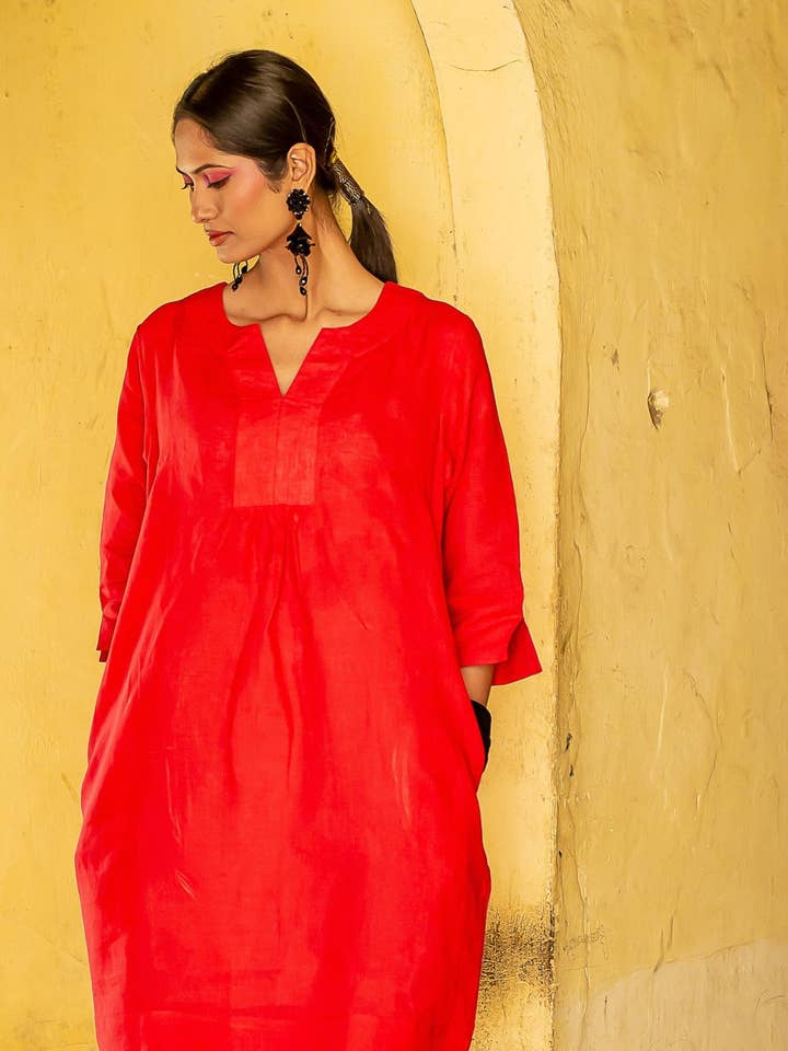 NoLoGo-chic - Wholesale Dress - Women's - Lifestyle Linen Tunic Dress Rosehip-Red