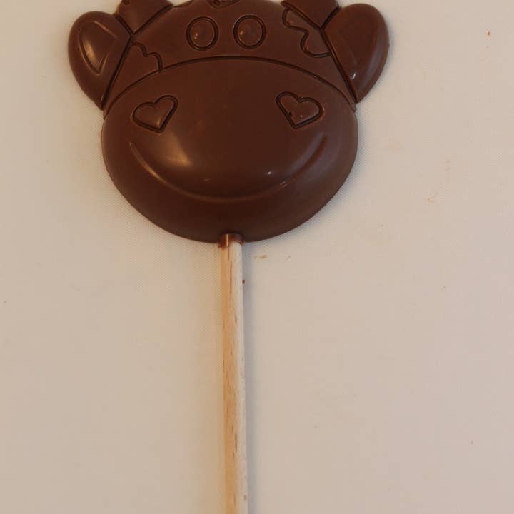 Royale Normande Chocolaterie – Großhandel Süßigkeiten mit Schokoglasur – Milchschokoladen-Lutscher Kuh 18 g - S0032