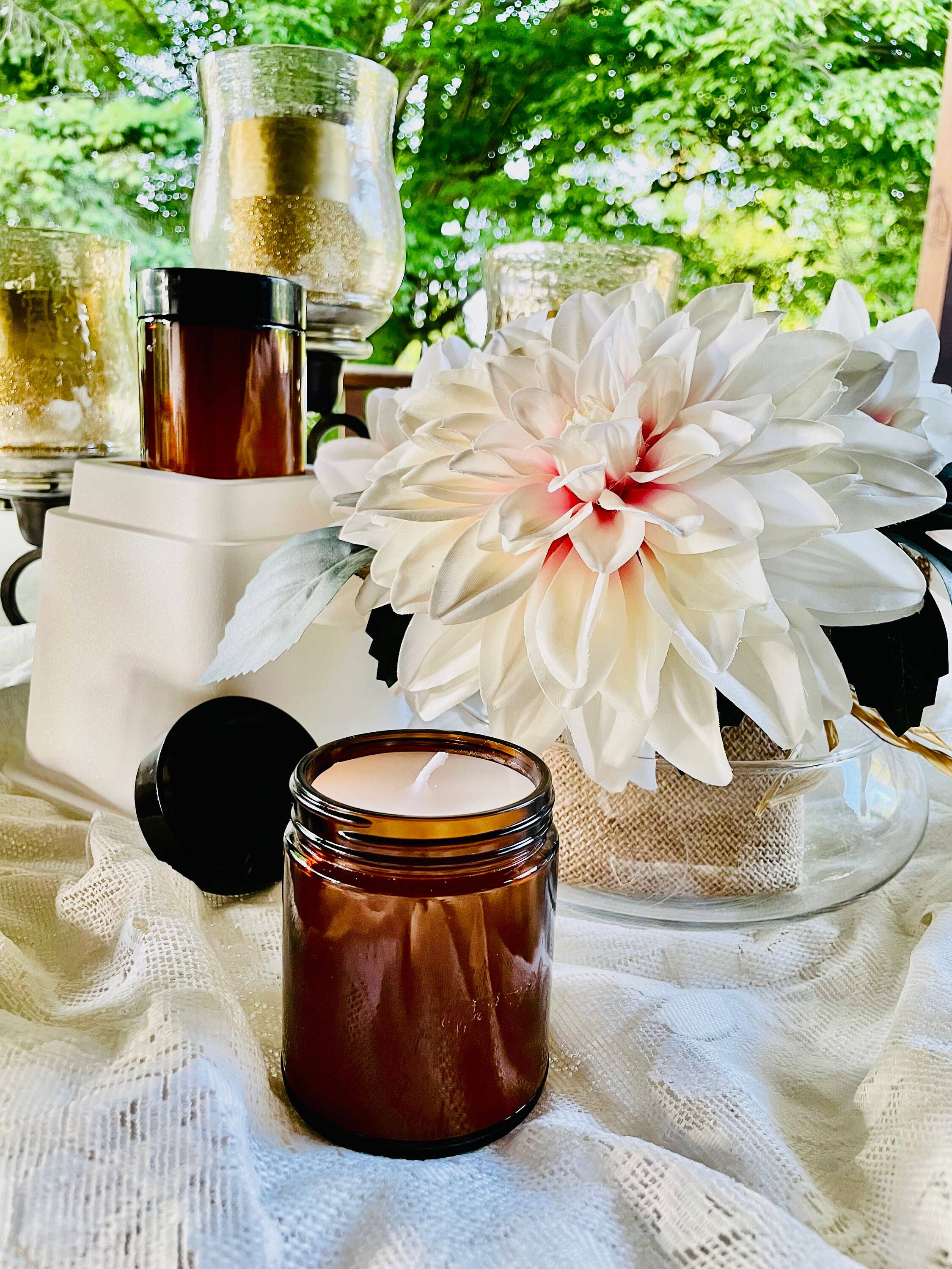 LuvinbyJessica.etsy.com - Wholesale Jar/Filled Candle - Personalized Candles Scented Candle Amber Glass Jars0