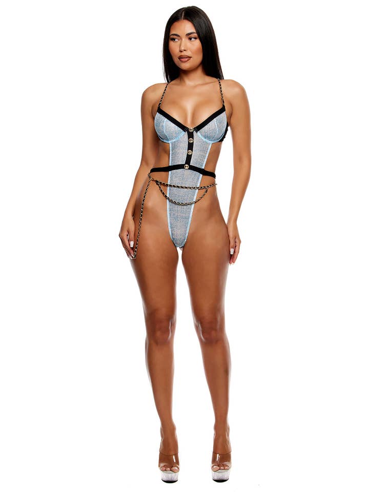 Azul gelo Conjunto de lingerie Keep It Classy Mesh Teddy - Ice Blue para venda a revendedores na Faire4