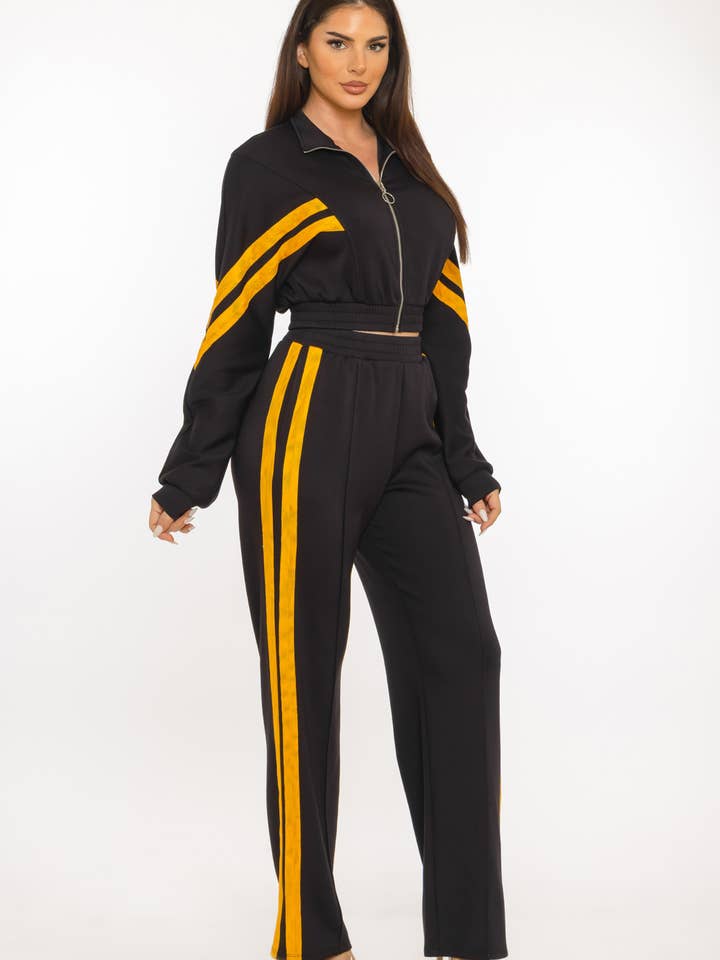 Julia by LoveJ - Wholesale Top & Pant Set (NOT Loungewear) - Women's - Scuba Sports Mesh Tape Front Zip Up Jacket And Pants Set7