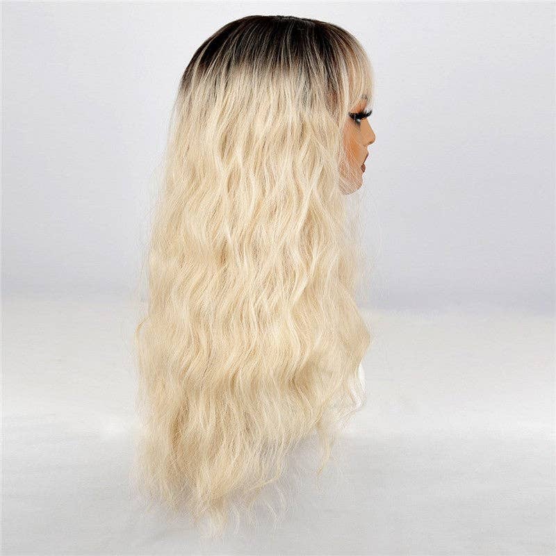   Long Wavy Ombre Brown Synthetic Hair Wig With Straight Bangs for wholesale on Faire2