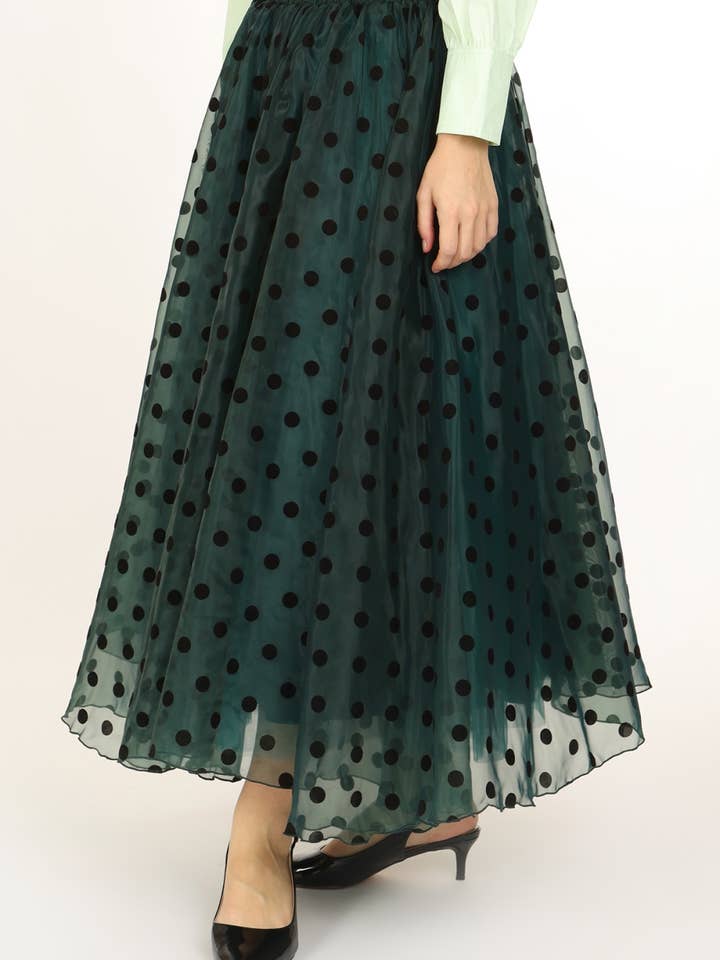 Polka Dot Print High-Waisted Tulle Maxi Skirt QC5141 for wholesale by Beulah Style