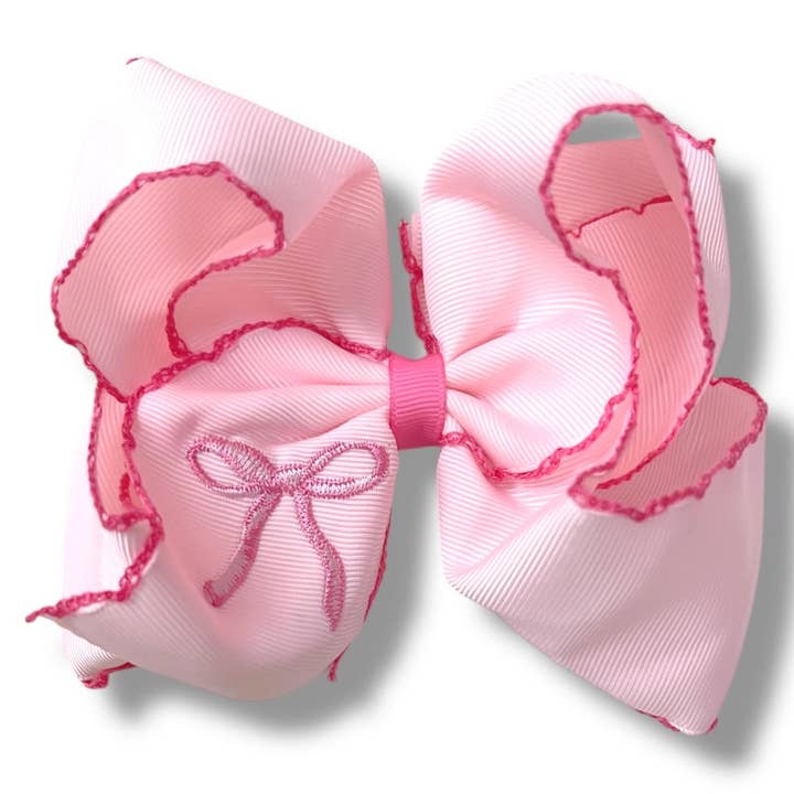 Kids Charm Online - Wholesale Hair Bow - Kids - Moon stitch 5" embroidered hair bows w/2.25"Ribbon(approx.) 4pcs/$12.00