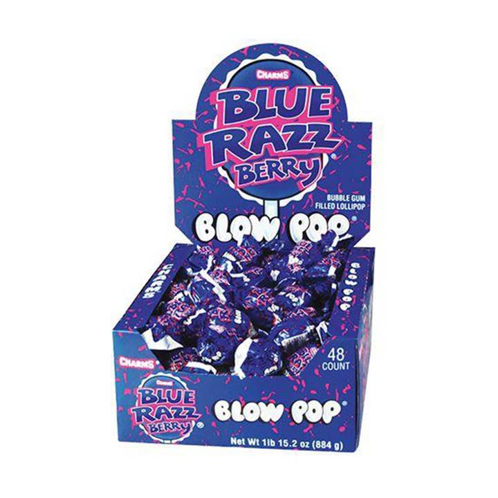 Blow Pops Blue Razz Berry Flavor (18.4g) (48ct) for wholesale by Pops Distro Inc