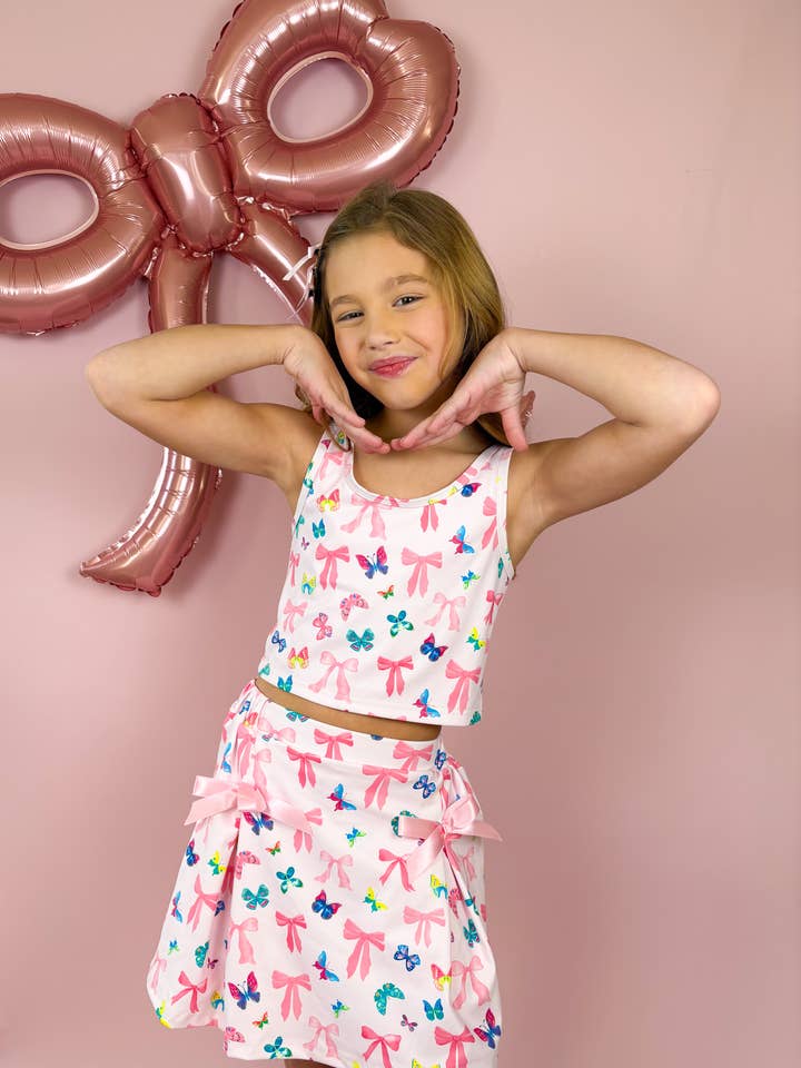 Three Wildflower Designs - Wholesale Activewear Set - Kids - Bow and Butterfly Two-Piece Athletic Tank and Skort Set