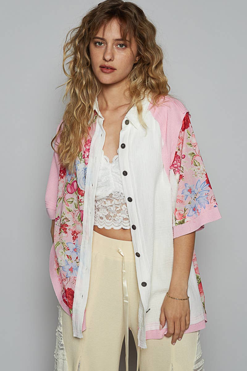 Pol Clothing - Vente Chemise à col boutonné – femme - Haut chemise à manches courtes imprimé floral avec col5