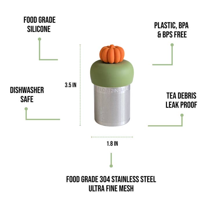 Float2infuse Tea Infuser - Wholesale Tea Strainer/Infuser - 3D Pumpkin | Floating Tea Steeper | Green Base | Orange Icon4