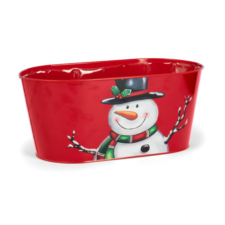Willow Group - Wholesale Planter Box - Red Snowman Tin Oval Planter Holiday Gift Basket