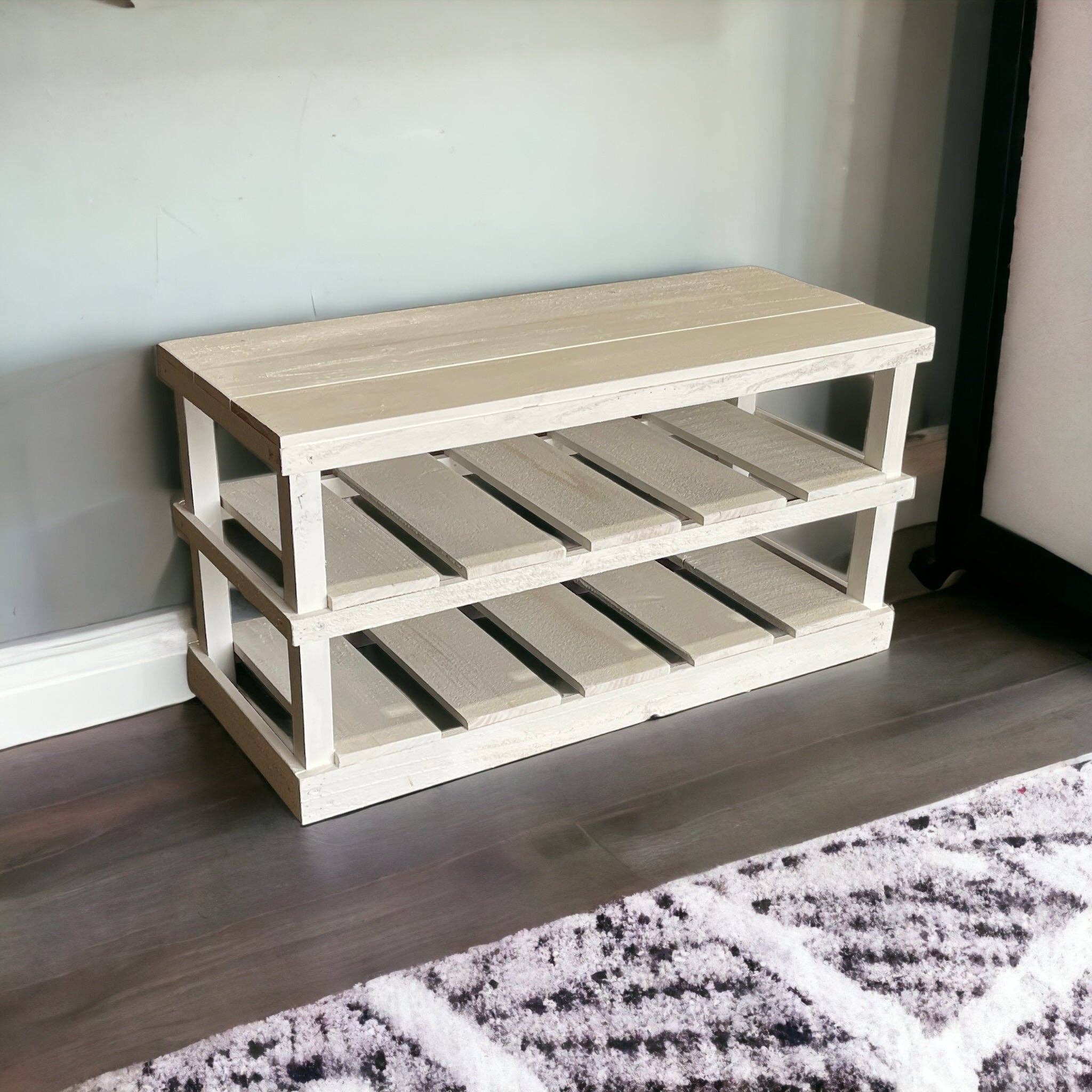 Intrinsic Haven - Vente Étagères à chaussures - Banc-rangement rustique en bois à deux étages pour chaussures4