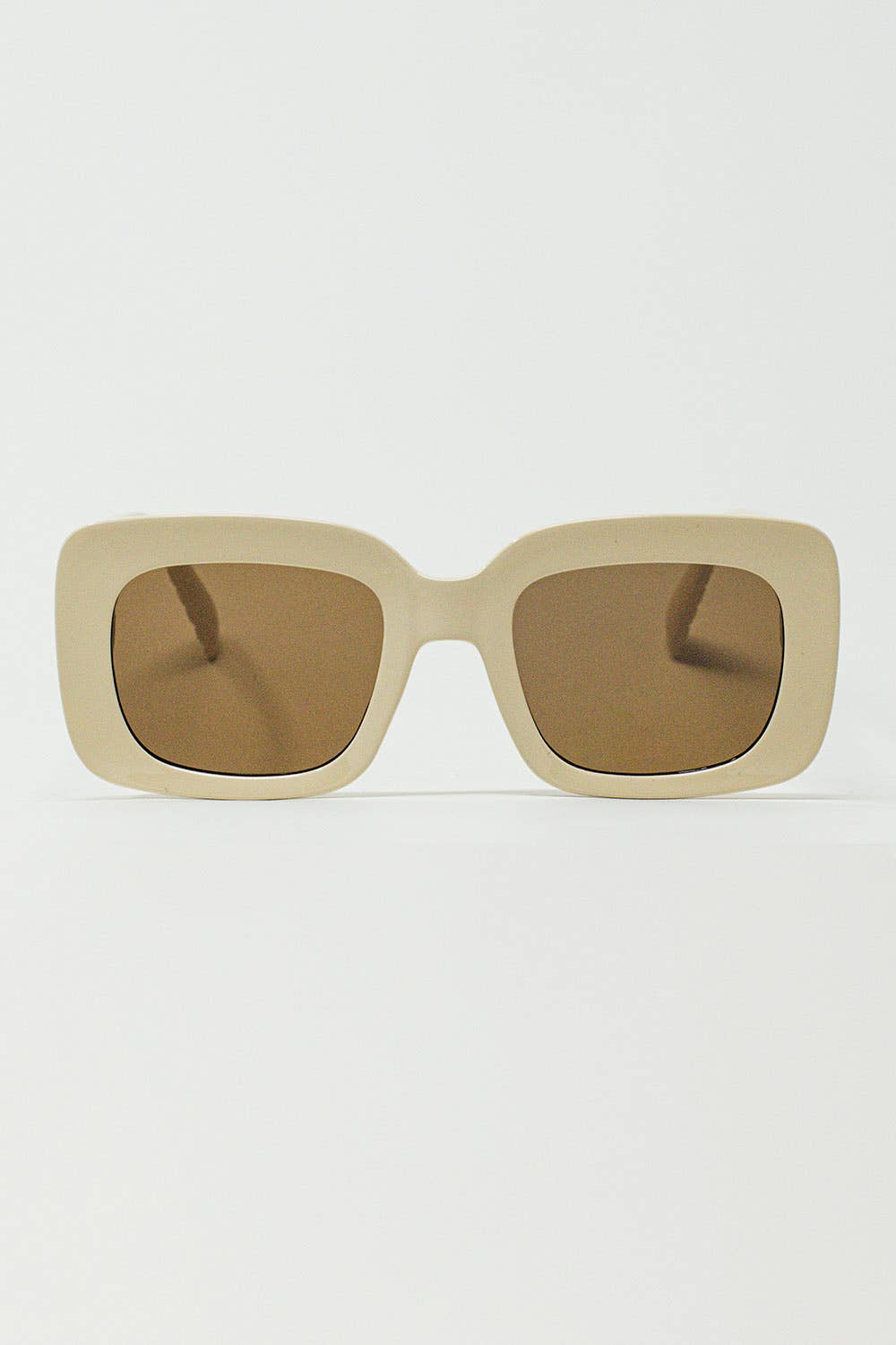 Blanc Lunettes de soleil ovales avec lentille fumée en beige en vente sur Faire