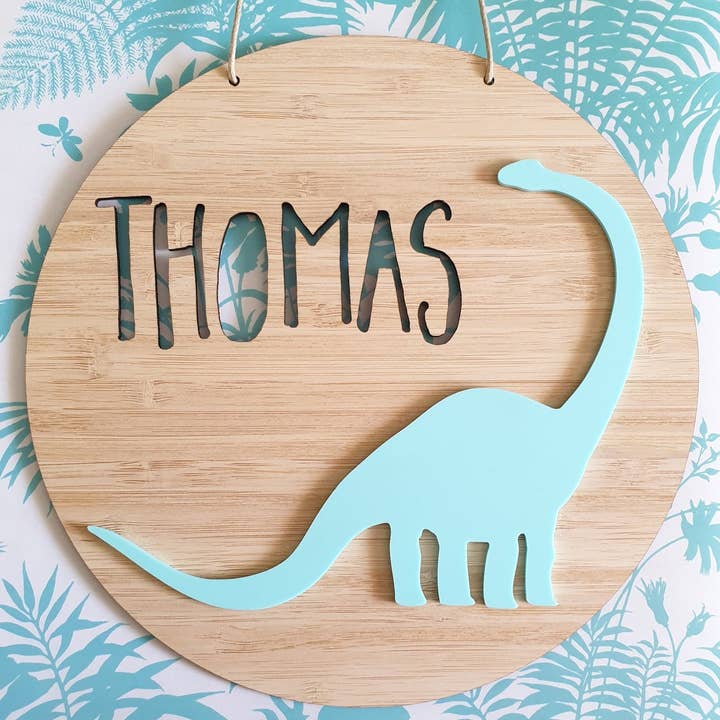 Dinosaur Bamboo & Acrylic Wall Plaque for wholesale by Little Birdy Finds