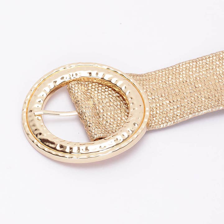 GD Hammered Metal Buckle Metallic Stretch Plus Size Belt for wholesale on Faire