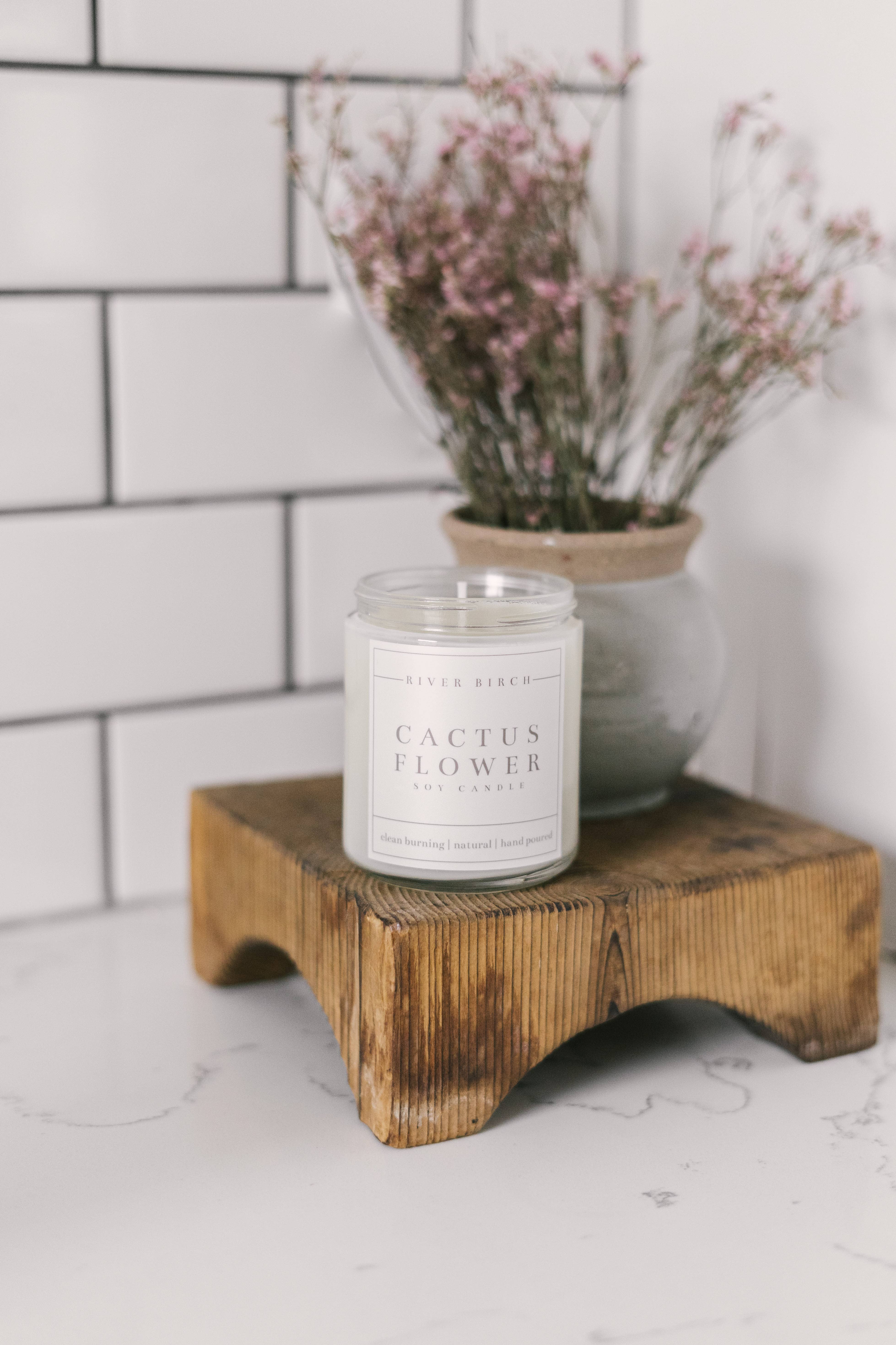 River Birch Candles - Venta al por mayor Velas en tarros - Vela de soja con flor de cactus de 8,5 oz, tarro transparente1