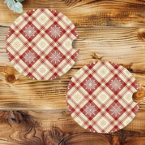 Christmas Plaid Blanket Car Coaster Set for wholesale by Prairie Chicken Sticker Shop & Gifts