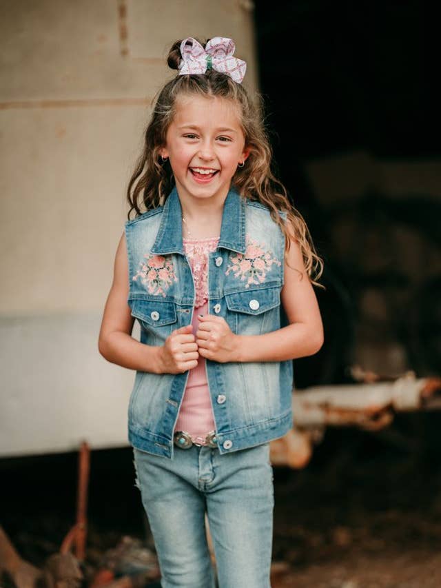 Floral Boot Denim Vest, Size 6-7 for wholesale by Shea Baby