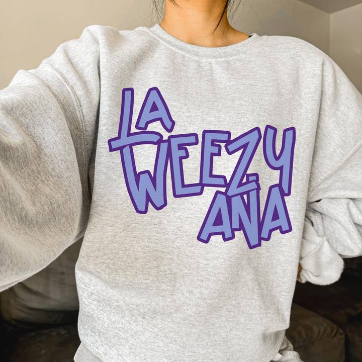 LA WEEZY ANA purple font tee & sweatshirt for wholesale by Gunpowder and lace wholesale