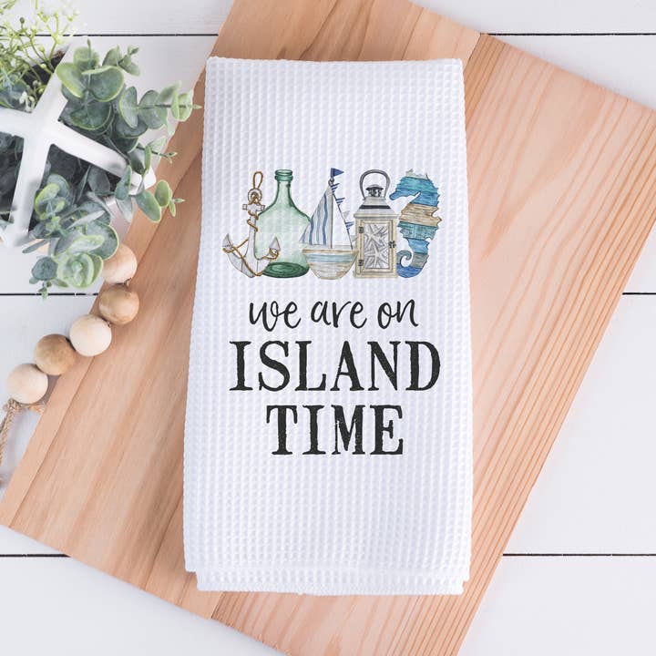 Island Time Coastal Dish Towel, Beach House Towel, Decor for wholesale by Canary Road