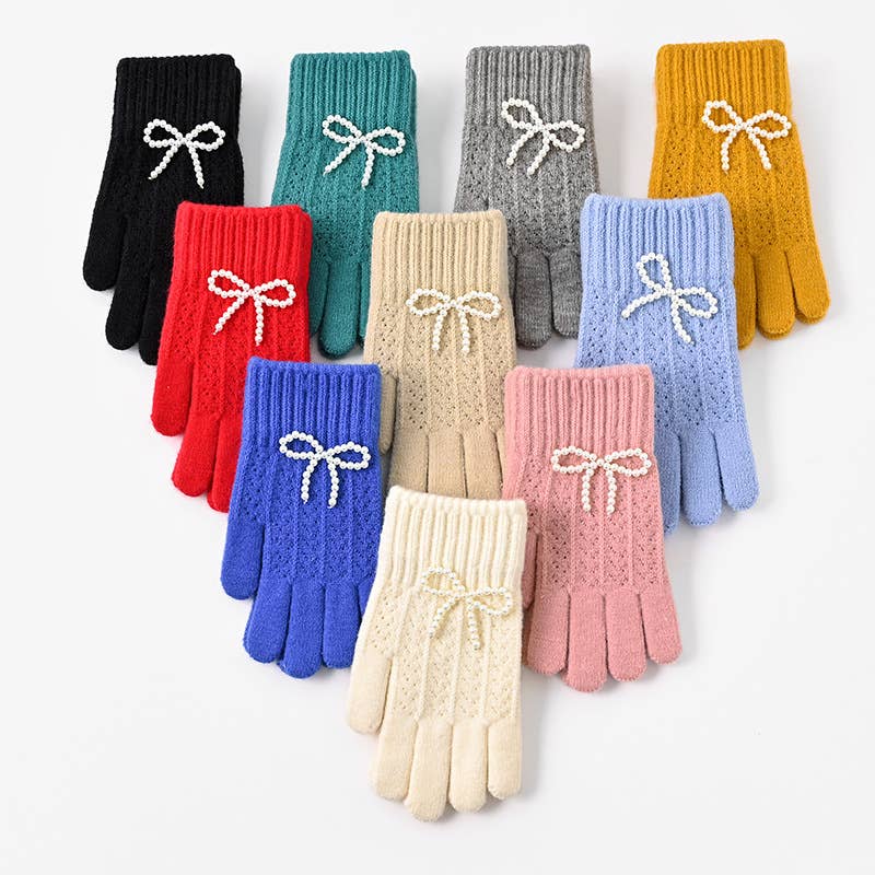Little Trendy - Vente Gants – femme - Gants chauds en tricot Pearl Bow Sweet Knitted pour femmes11
