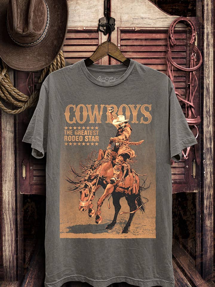 Lotus Fashion Collection - Wholesale Screen Printed T-Shirt - Women's - Cowboys The Greatest Rodeo Star Graphic Top
