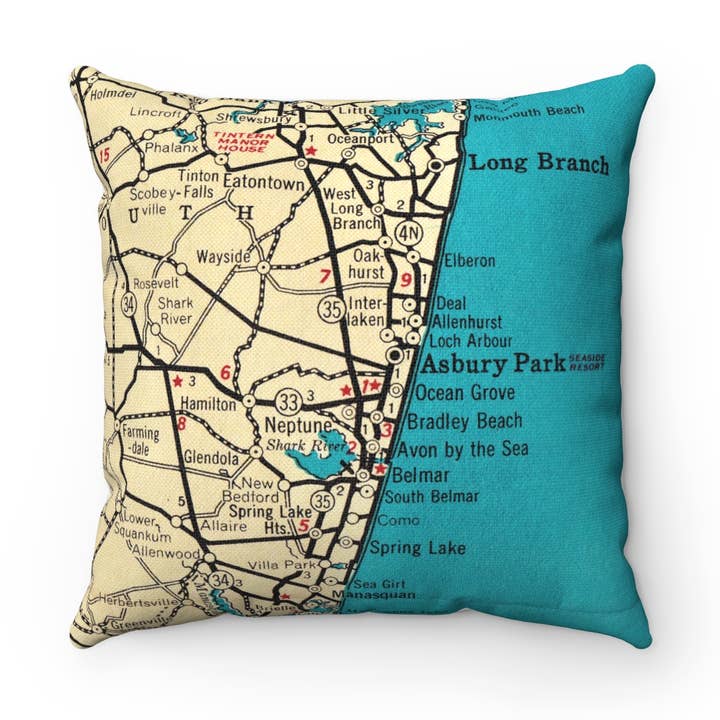 Asbury Park New Jersey Map Pillow for wholesale by Daisy Mae Designs