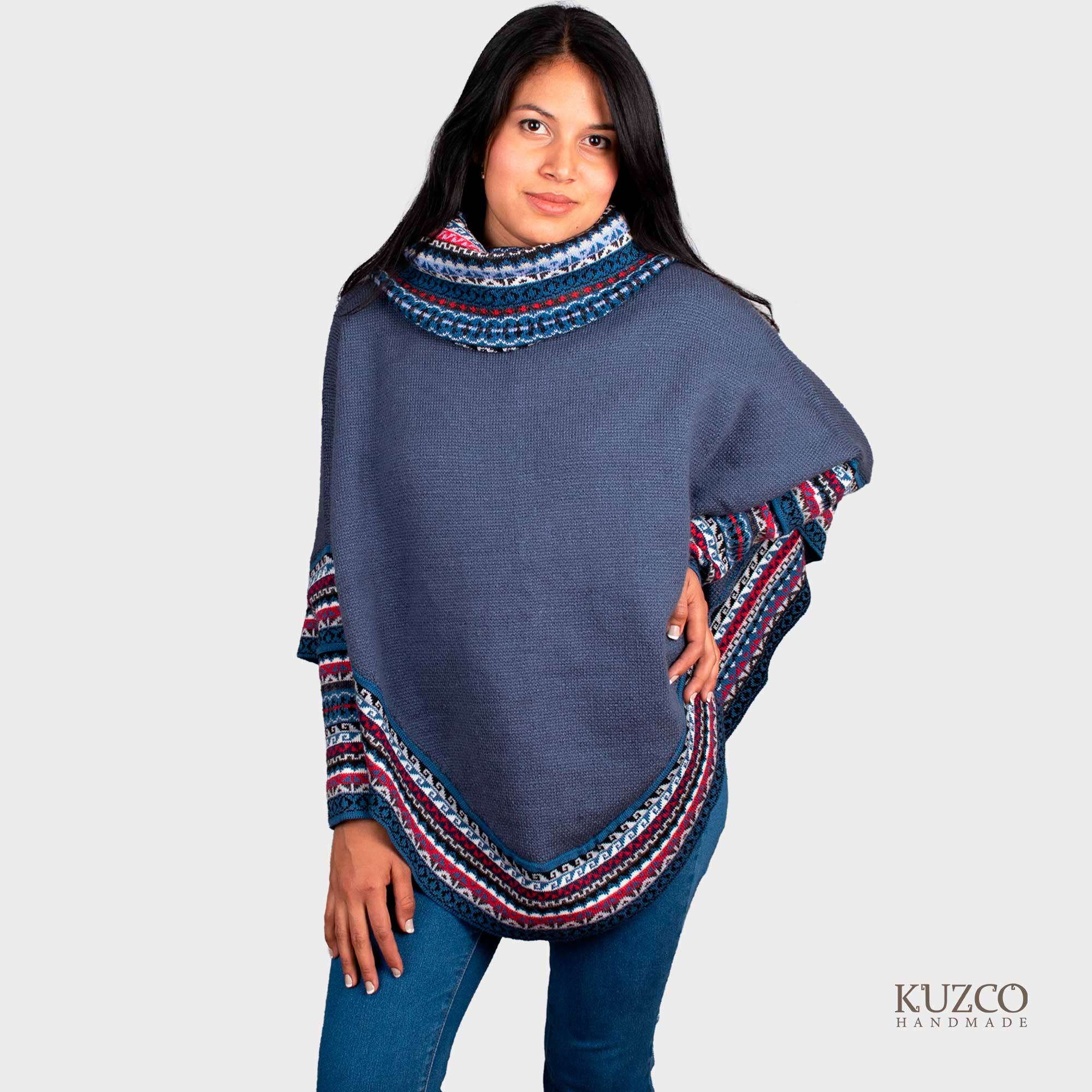 KuzcoHandmade - Wholesale Poncho - Women's - Alpaca Cowl Neck Poncho with Ethnic Pattern, Elegant & Cozy6