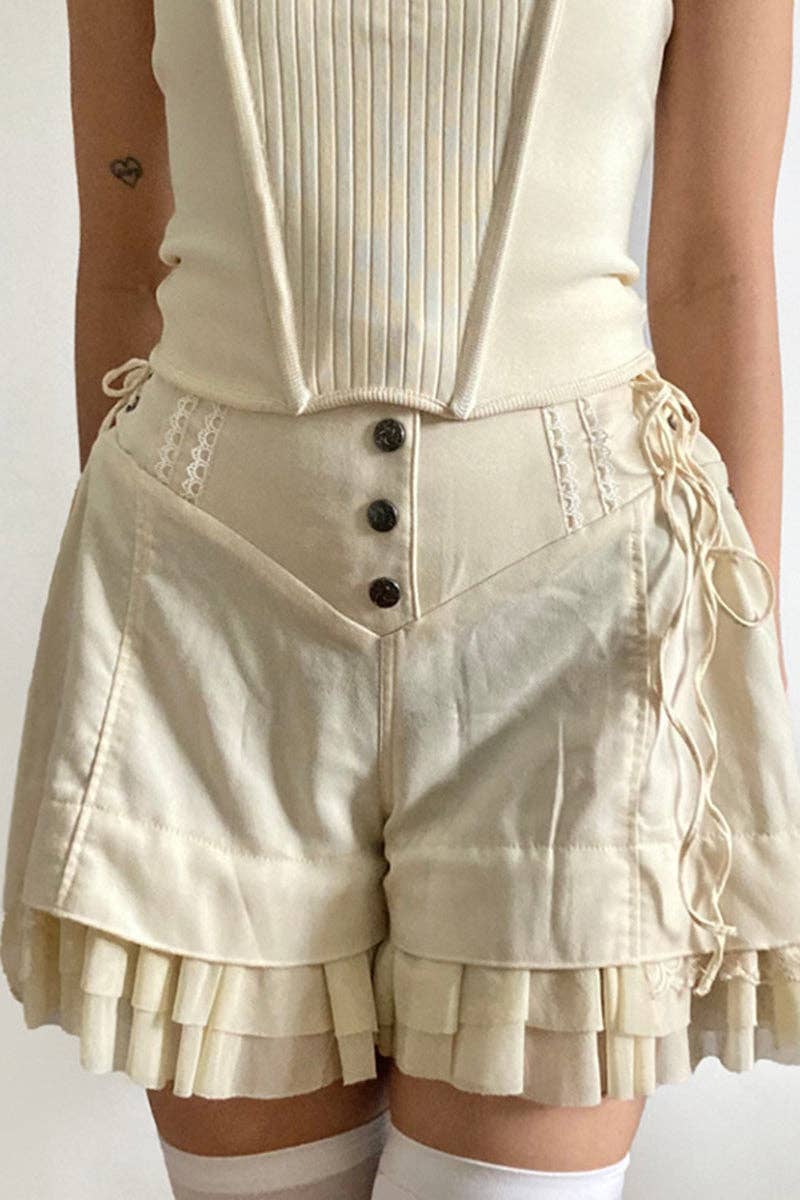 CÁQUI Calções Casuais com Bainha de Folhos e Atacadores para venda a revendedores na Faire1