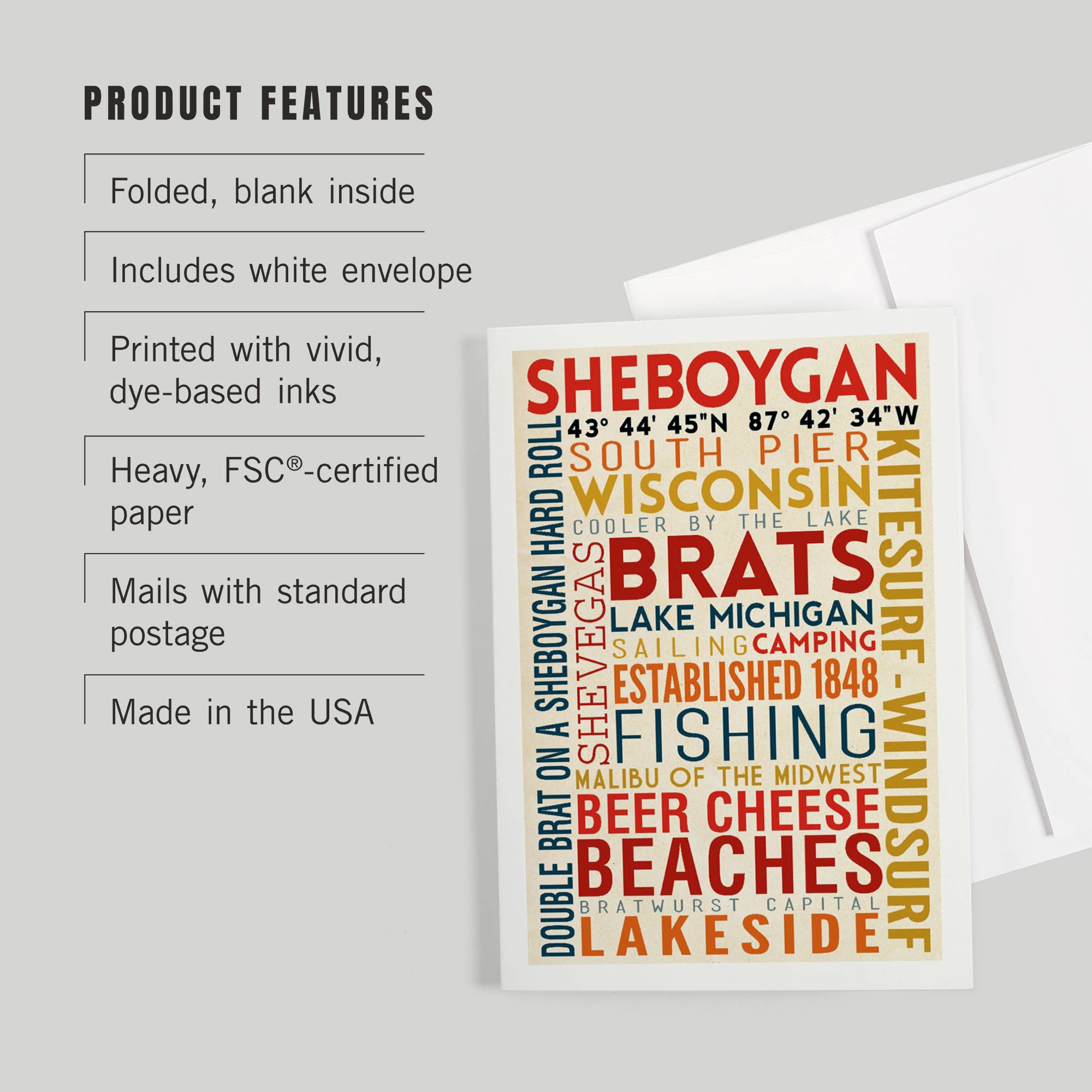 Lantern Press - Wholesale Everyday Greeting Card - GREETING CARD Sheboygan, Wisconsin, Typography 22