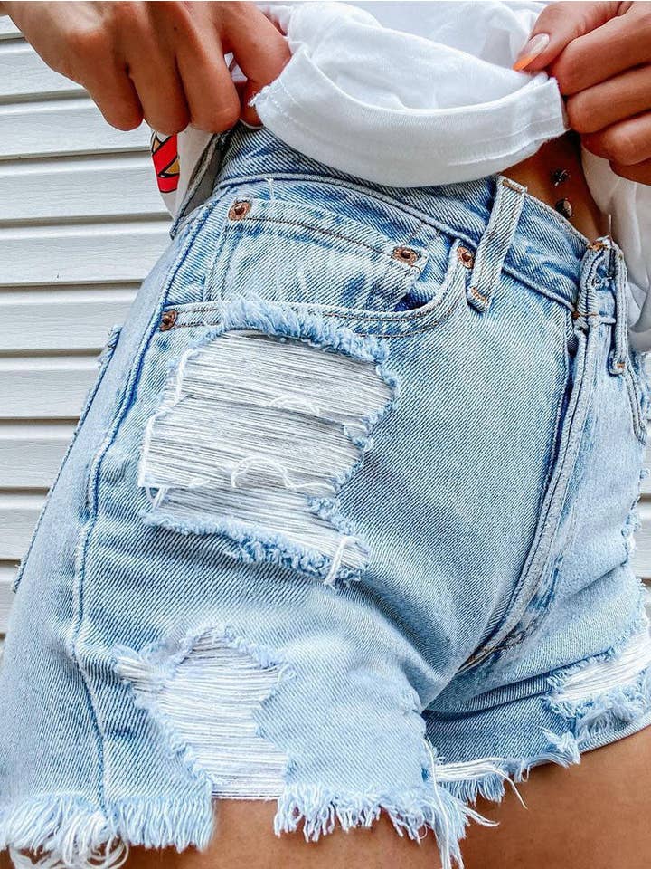 Tourtiwi - Vente Short – femme - Jean déchiré imprimé Bite Finger9