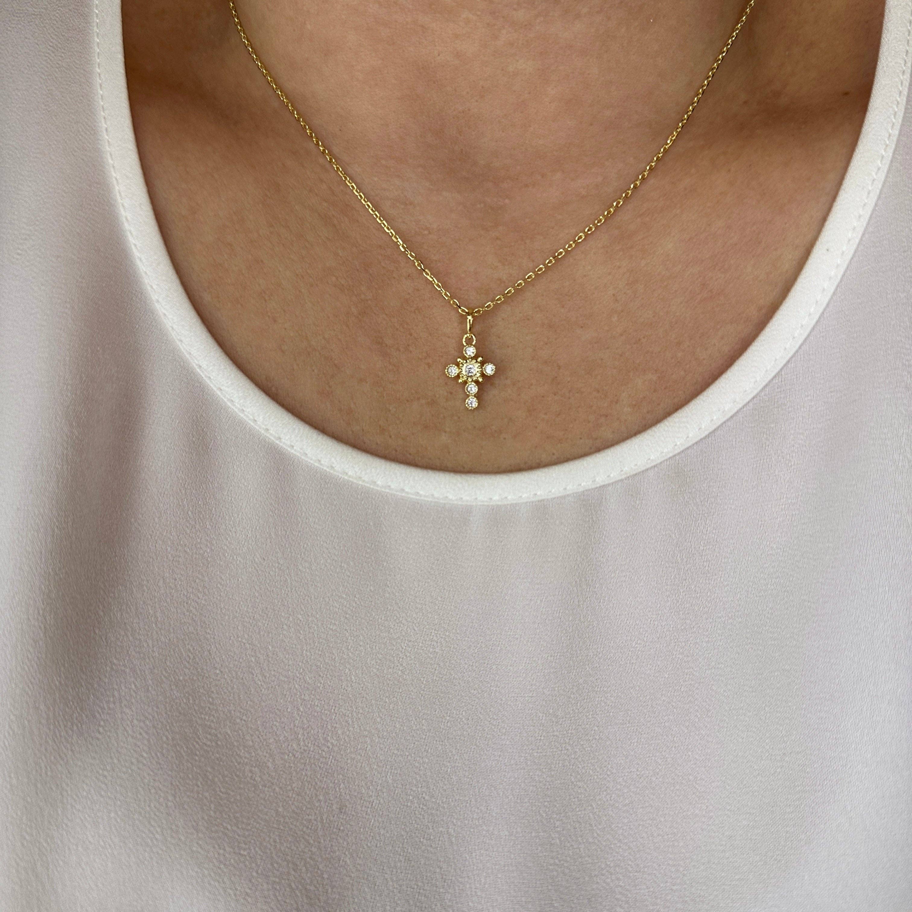 GoldFi - Wholesale Pendant/Charm Necklace - 18k Gold Filled Bezel Cross CZ Necklace1