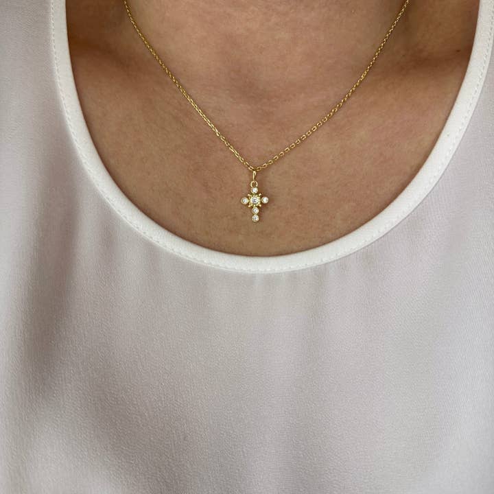 GoldFi - Wholesale Pendant/Charm Necklace - 18k Gold Filled Bezel Cross CZ Necklace1
