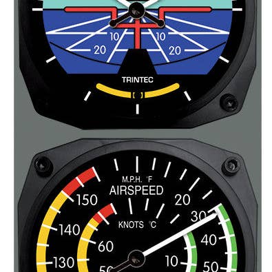 Classic Artificial Horizon/Airspeed Clock & Thermometer Set for wholesale by Trintec Industries Inc.