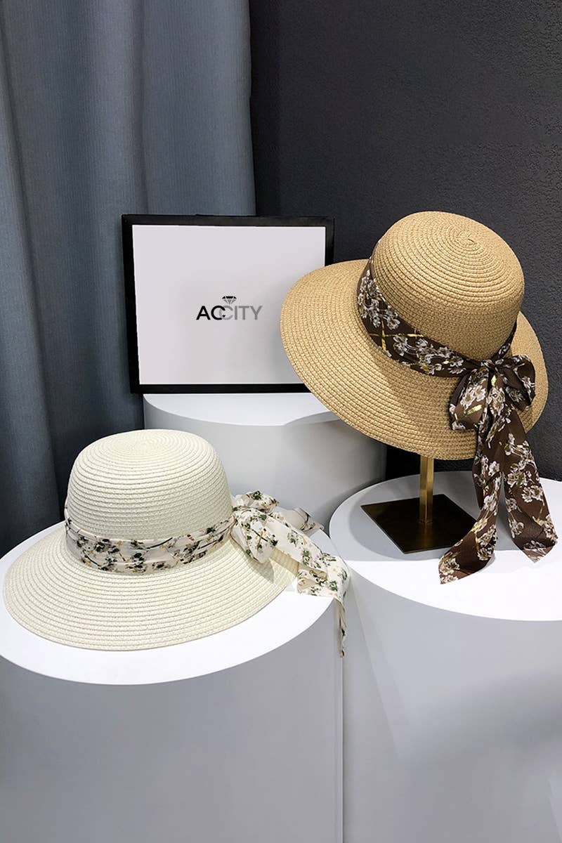 ACCITY - Wholesale Straw Hat - Women's - WIDE BRIM BOWKNOT  FASHION STRAW HAT_CWAH04663
