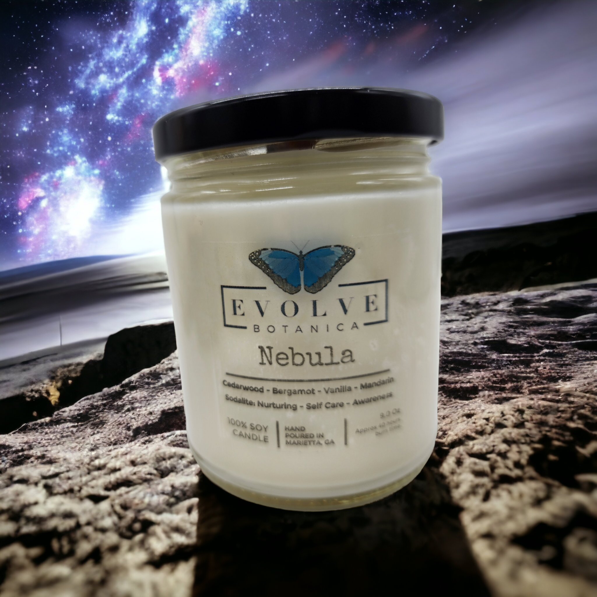 Evolve Botanica - Wholesale Jar/Filled Candle - Wood Wick Gemstone Soy Candle Jar - Nebula Sodalite3