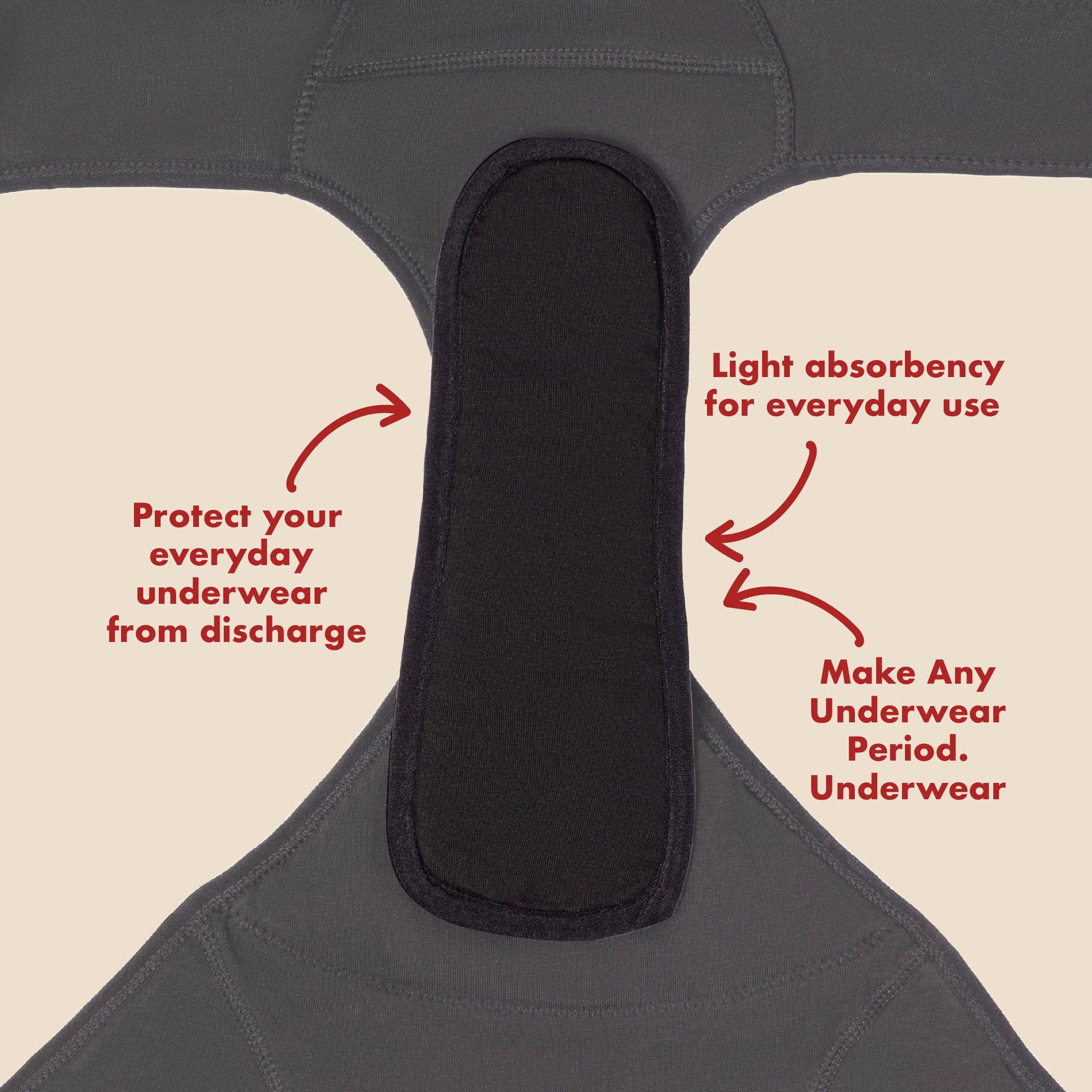 Black The Reusable Panty Liner - 5 Piece Bundle. For Medium Flows - Single Polybag Unit for wholesale on Faire5