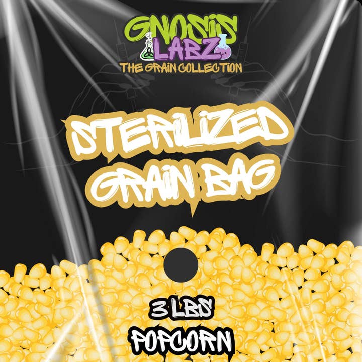 Sterilized Grain Bag 3lb (Popcorn) - with Injection Port and Filter Patch! for wholesale by Gnosis Labz